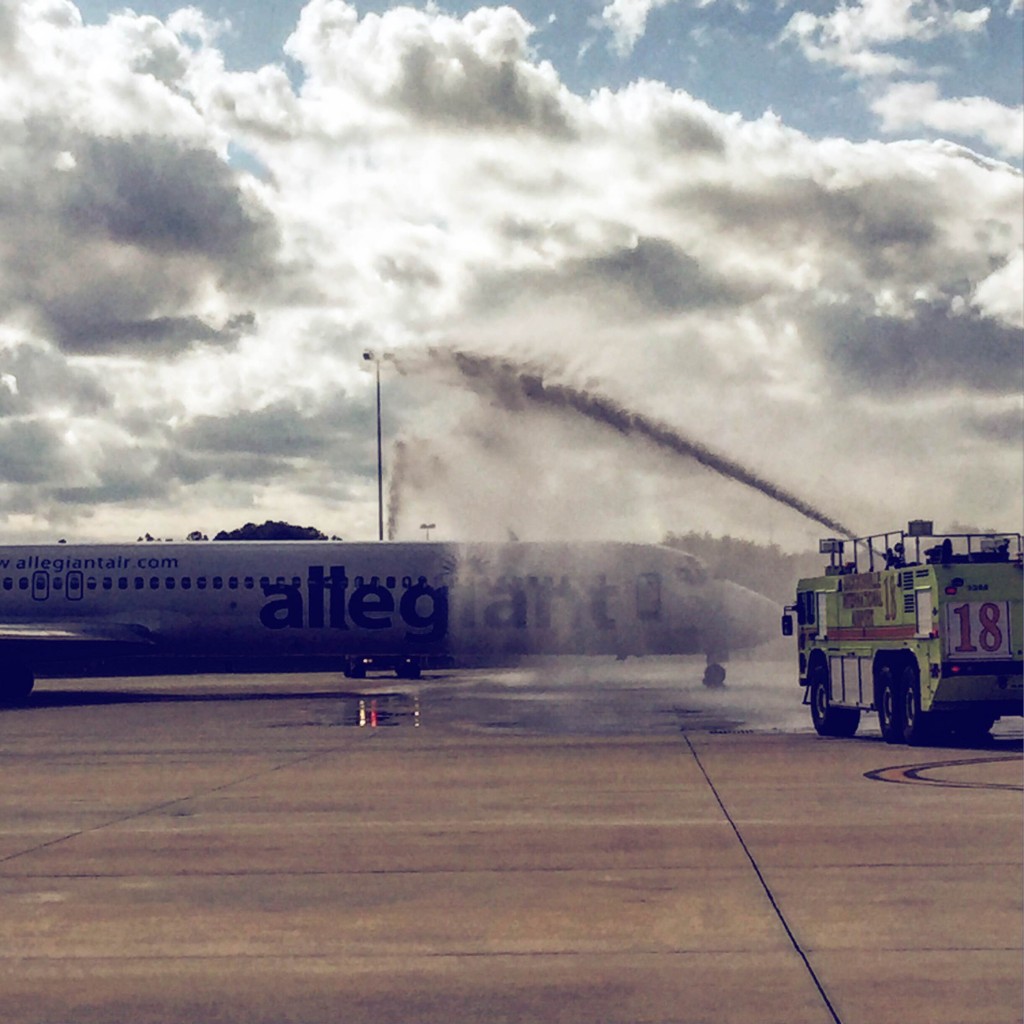 Celebrating Allegiant's Inaugural flight to St. Louis with a water cannon salute!