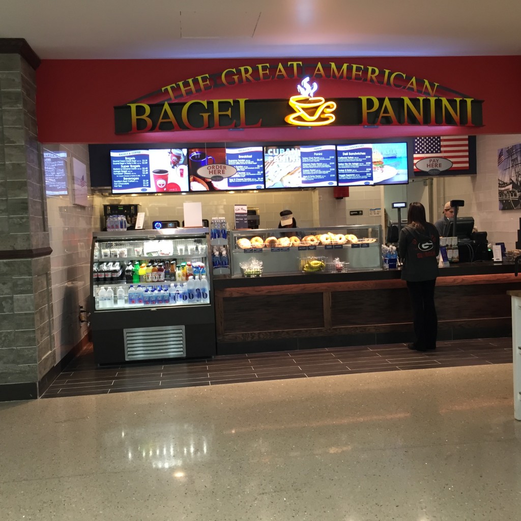 The Great American Bagel is located in the pre-security food court area.