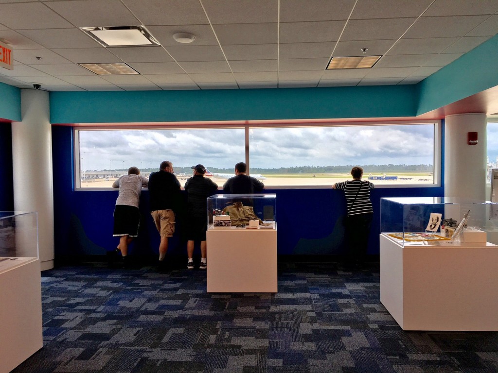 Visitors to the new Aviation Gallery can watch ramp activity from the large windows.